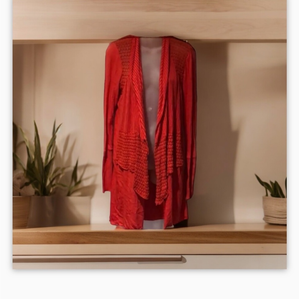 Anthropologie Tiny Open Knit Drape Coral Crochet
Trim Cardigan Sweater SzS VGUC - Picture 7 of 16